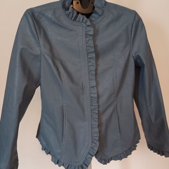 Hot in Hollywood Vegan Leather Blue Short Baddie  Jacket Women’s Size S NWT - Picture 16 of 16
